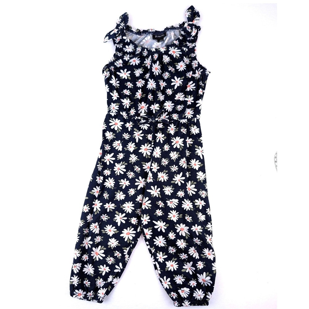Picapino Jumpsuit Navy Blue Daisy Floral Ruffle Sleeveless Girls 3T